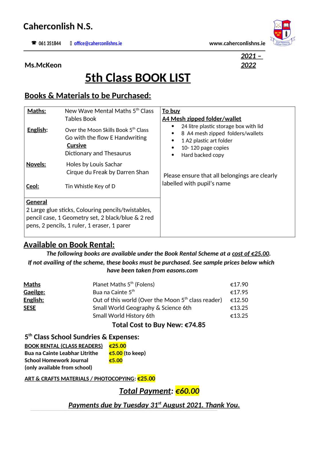 5 class Book-List 2021-2022-1